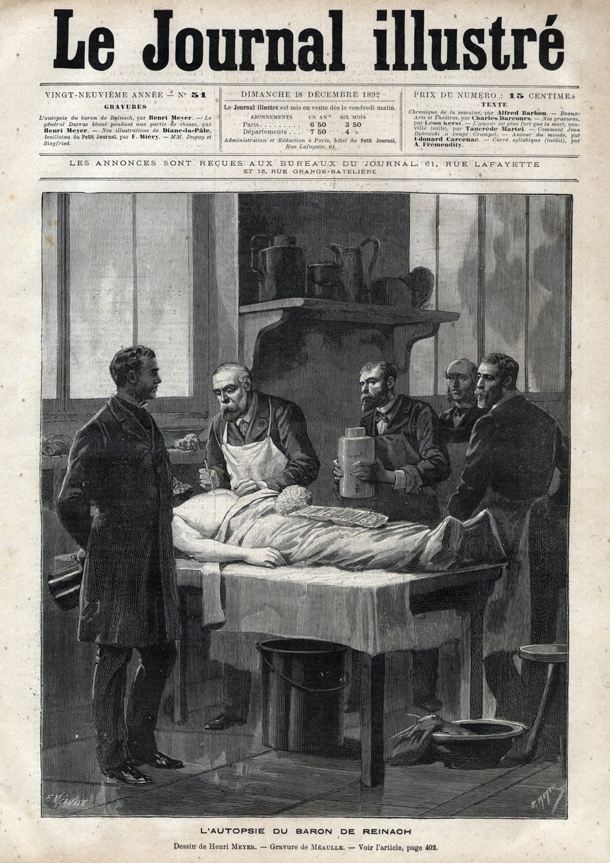 The Autopsy of Baron Jacques de Reinach (1840-1892) in 1892 - Engraving by Meaulle in 