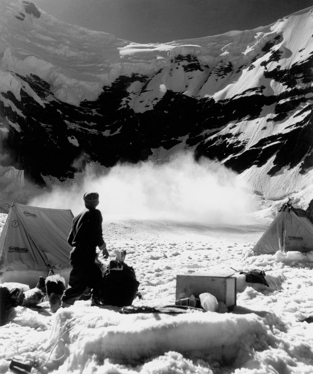 Base camp and nearby avalanche! At 5100 m by Fosco Maraini