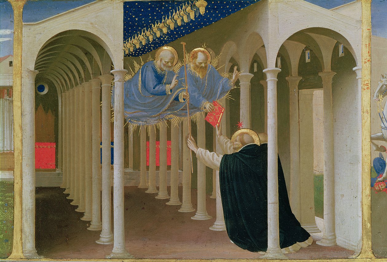 Apparition of SS. Peter and Paul to St. Dominic, from the predella panel of the Coronation of the Virgin by Fra Angelico
