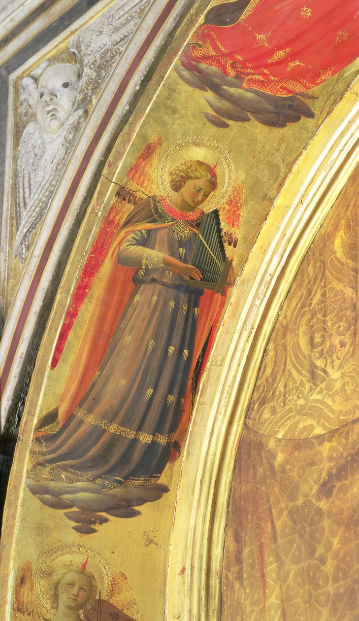 (Detail) from the Side of the Linaivoli Triptych Showing an Angel Holding a Portative Organ, 1433 by Fra Angelico