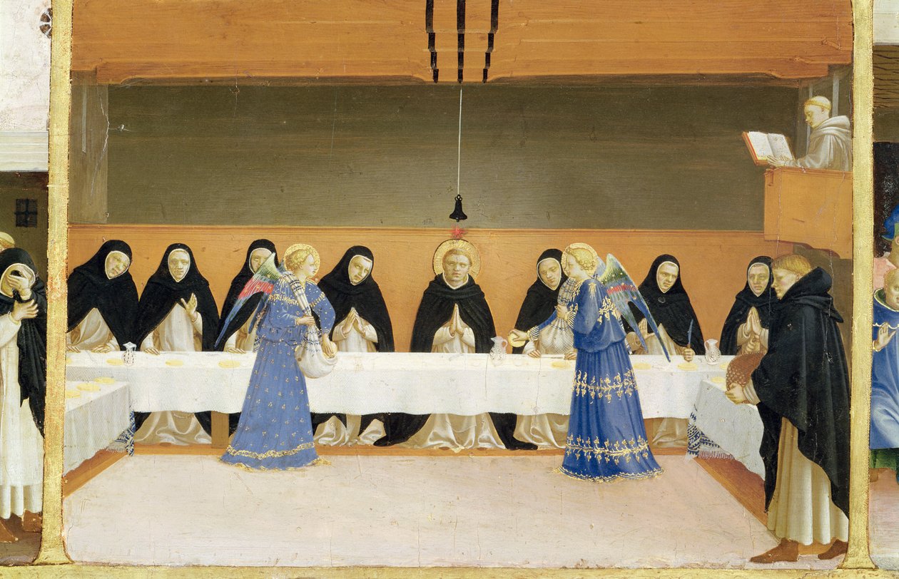 St. Dominic and His Companions Fed by Angels, from the Predella Panel of the Coronation of the Virgin, c.1430-32 by Fra Angelico
