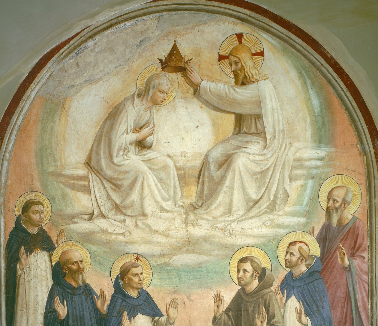 The Coronation of the Virgin, with Saints Thomas, Benedict, Dominic, Francis, Peter the Martyr and Paul, 1442 (detail) by Fra Angelico