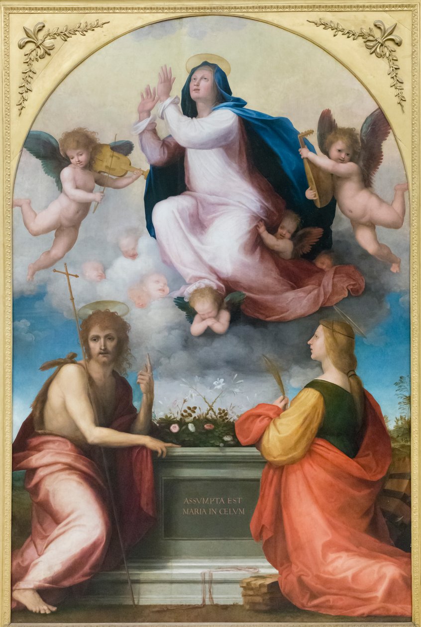 Assumption with Saint John the Baptist and Saint Catherine of Alexandria by Fra (1472 1517) Bartolomeo