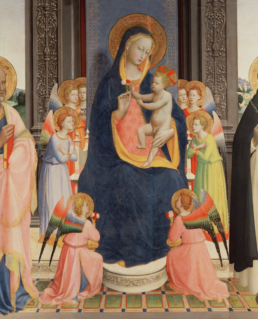 (detail) from the Politico Di San Domenico showing the Virgin and Child enthroned with Eight angels, c.1422 by Fra Angelico