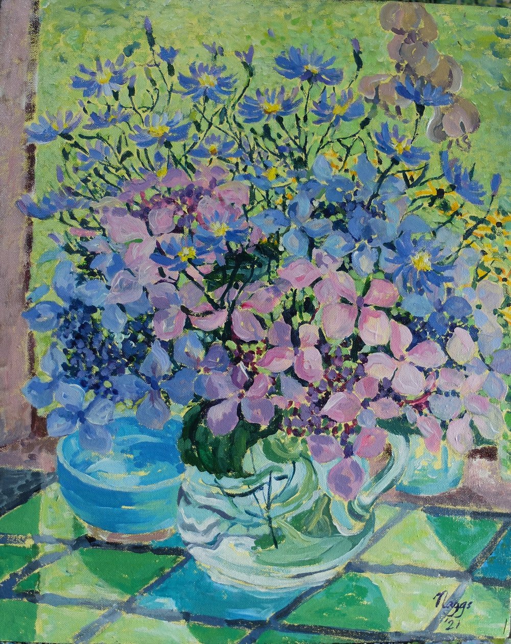 Hydrangeas and Michaelmas Daisies by Frances Naggs