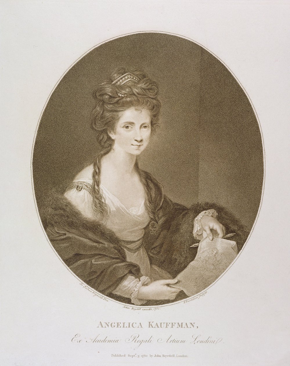 Angelica Kauffman, after Reynolds, 1780 (stipple engraving) by Francesco Bartolozzi