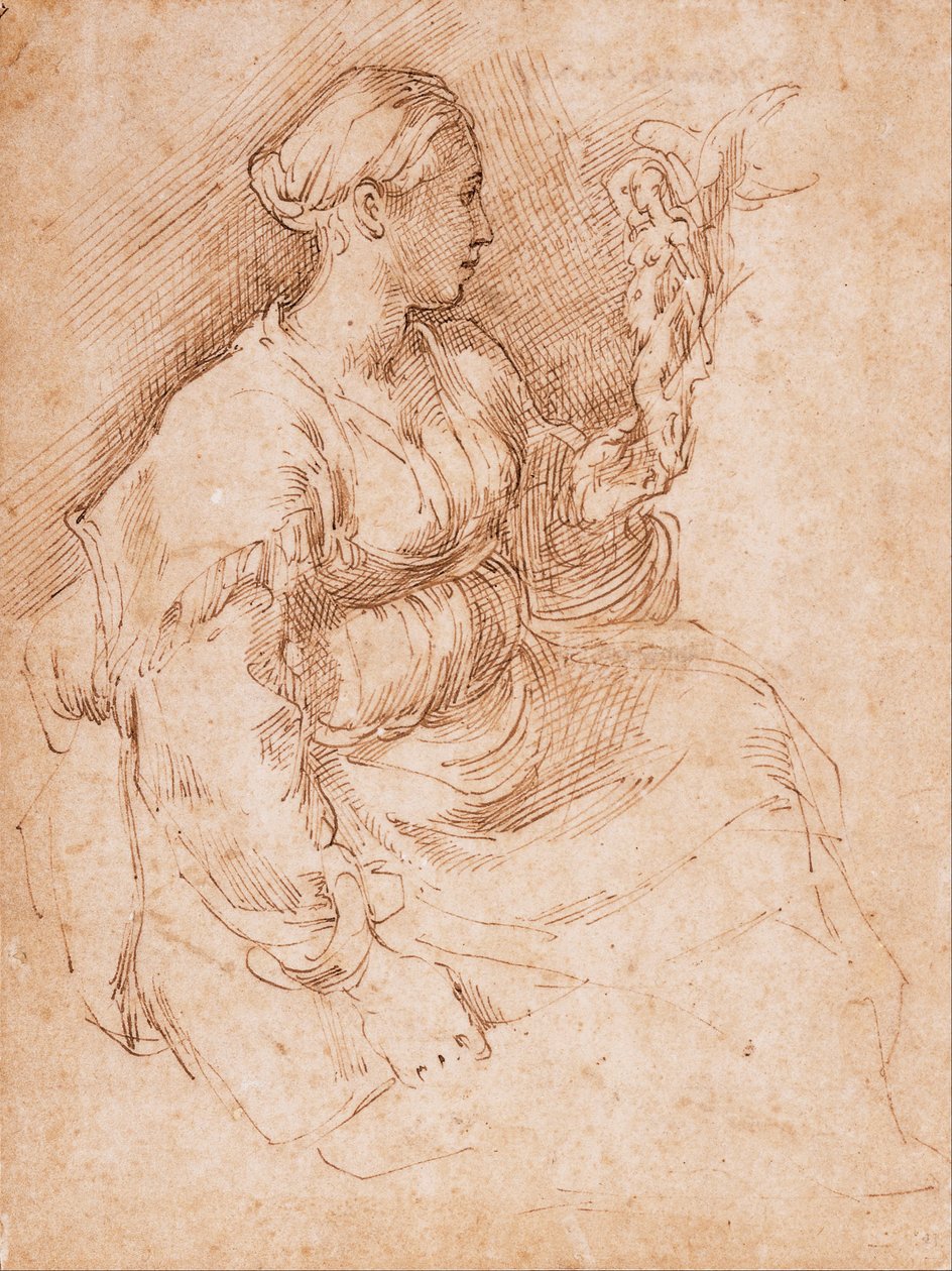 Woman Seated Holding a Statuette of Victory by Parmigianino