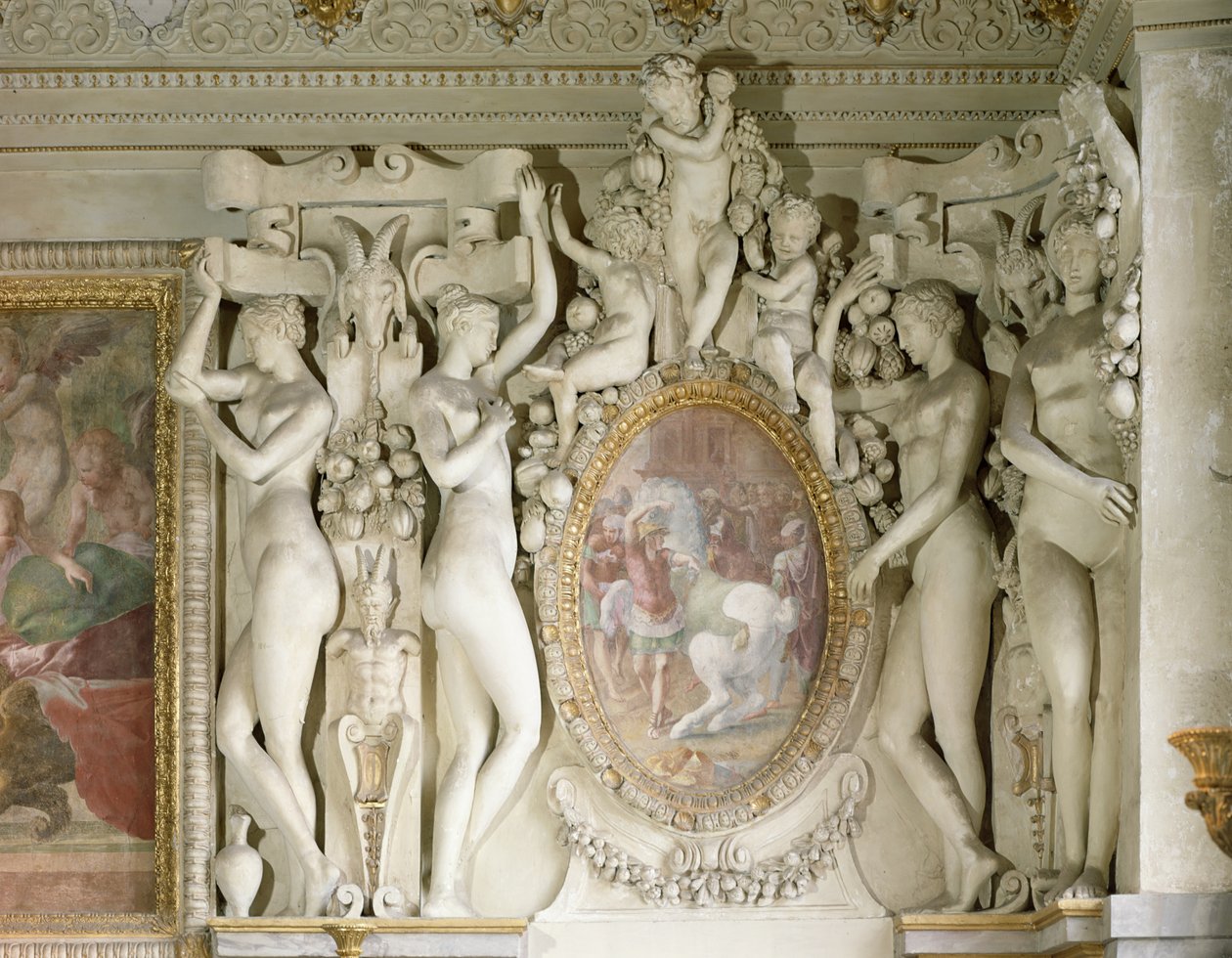 Female Figures and Cherubs Surrounding a Painting of Alexander the Great Training Bucephalus, from the Escalier du Roi by Francesco Primaticcio