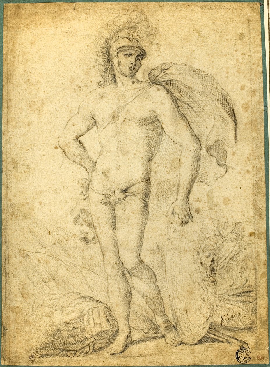 Standing Nude Warrior, Possibly Mars, with Shield by Francesco Albani