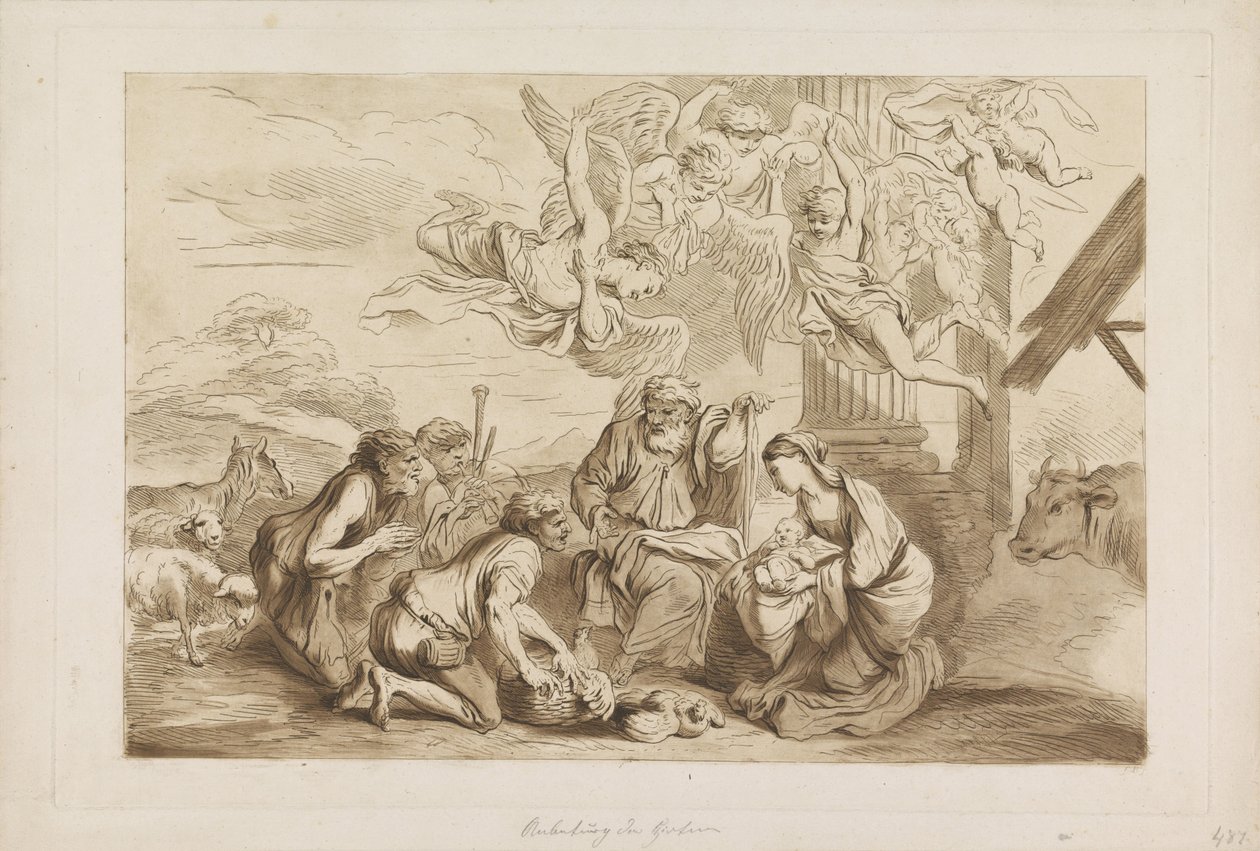 Adoration by the Shepherds (Old and New Testament after Castiglione) by Francesco Bartolozzi