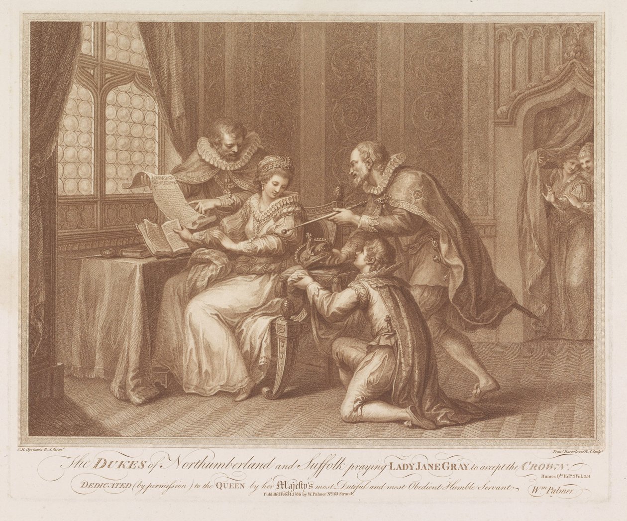 The Dukes of Northumberland and Suffolk Asking Lady Jane Grey to Accept the Crown by Francesco Bartolozzi