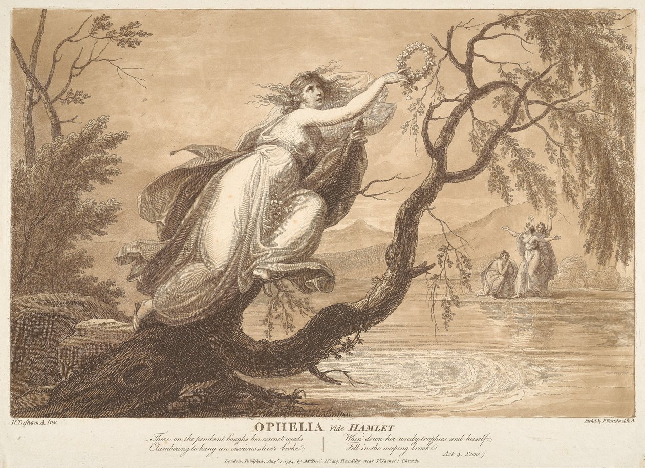 Ophelia, see Hamlet, Act 4, Scene VII by Francesco Bartolozzi