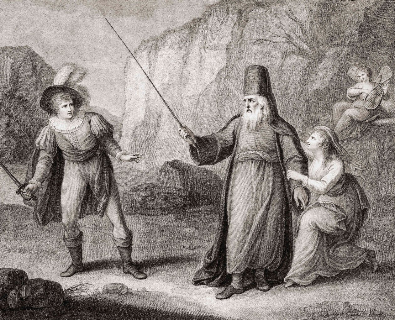 Prospero disarming Ferdinand. Shakespeare. The Tempest by Francesco Bartolozzi