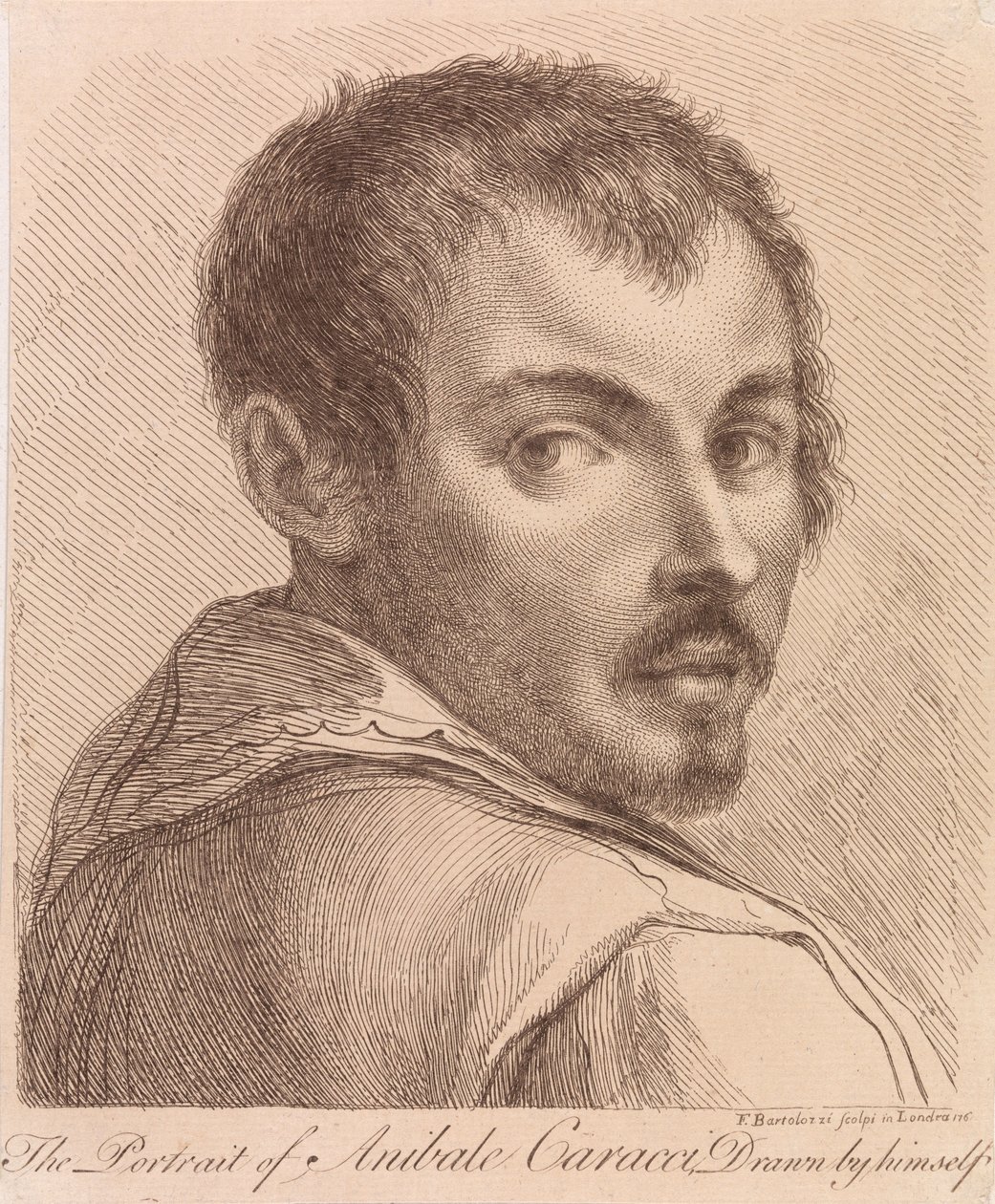 The Portrait of Annibale Carracci Drawn By Himself by Francesco Bartolozzi