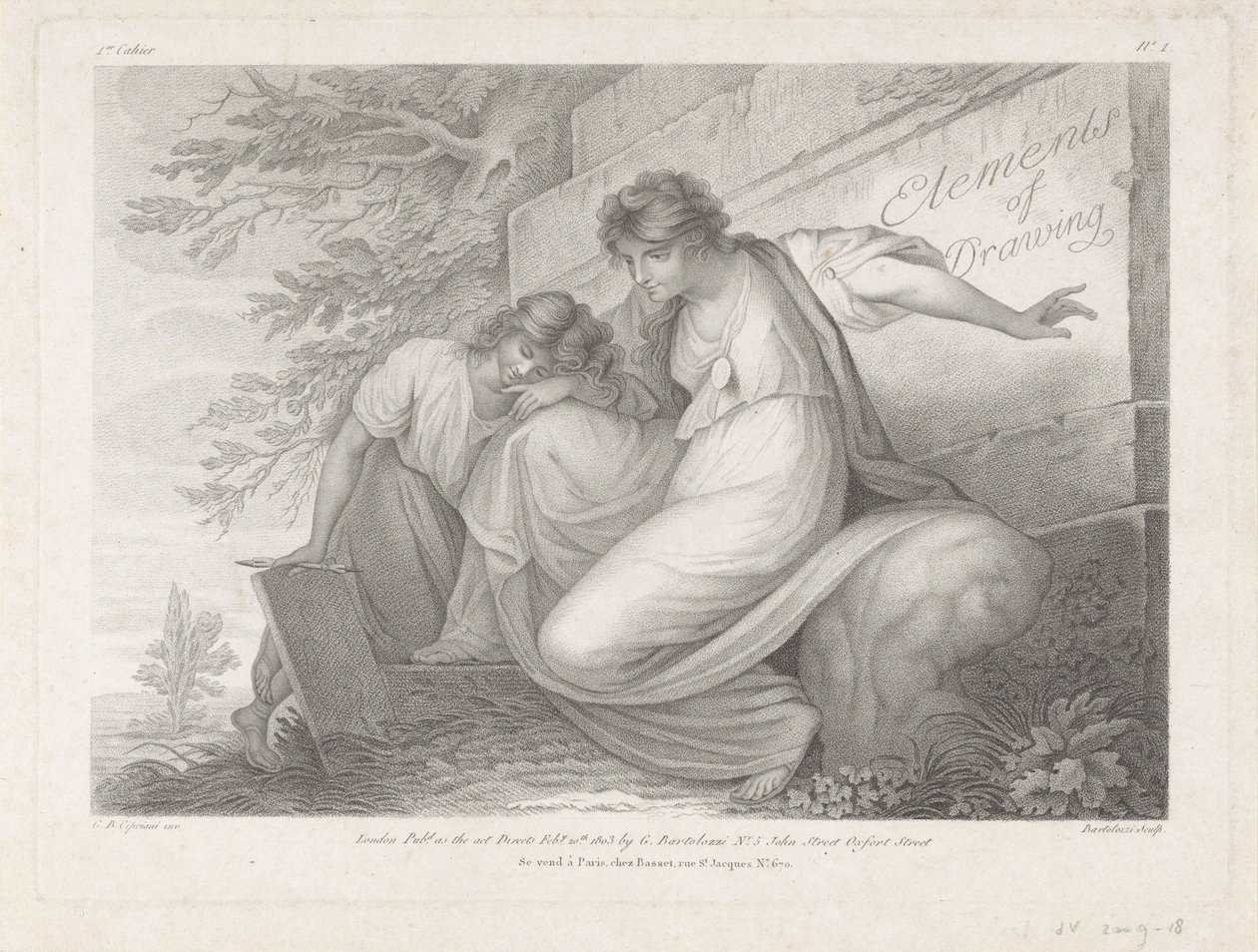 Title Page with Two Figures with a Drawing in a Landscape by Francesco Bartolozzi