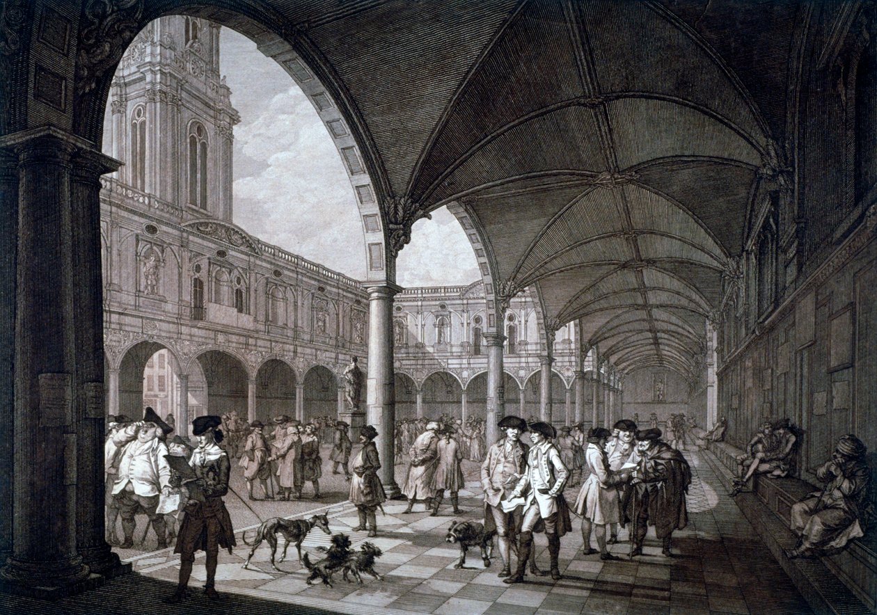 View of the Courtyard in the Royal Exchange with Merchants and Brokers, City of London by Francesco Bartolozzi