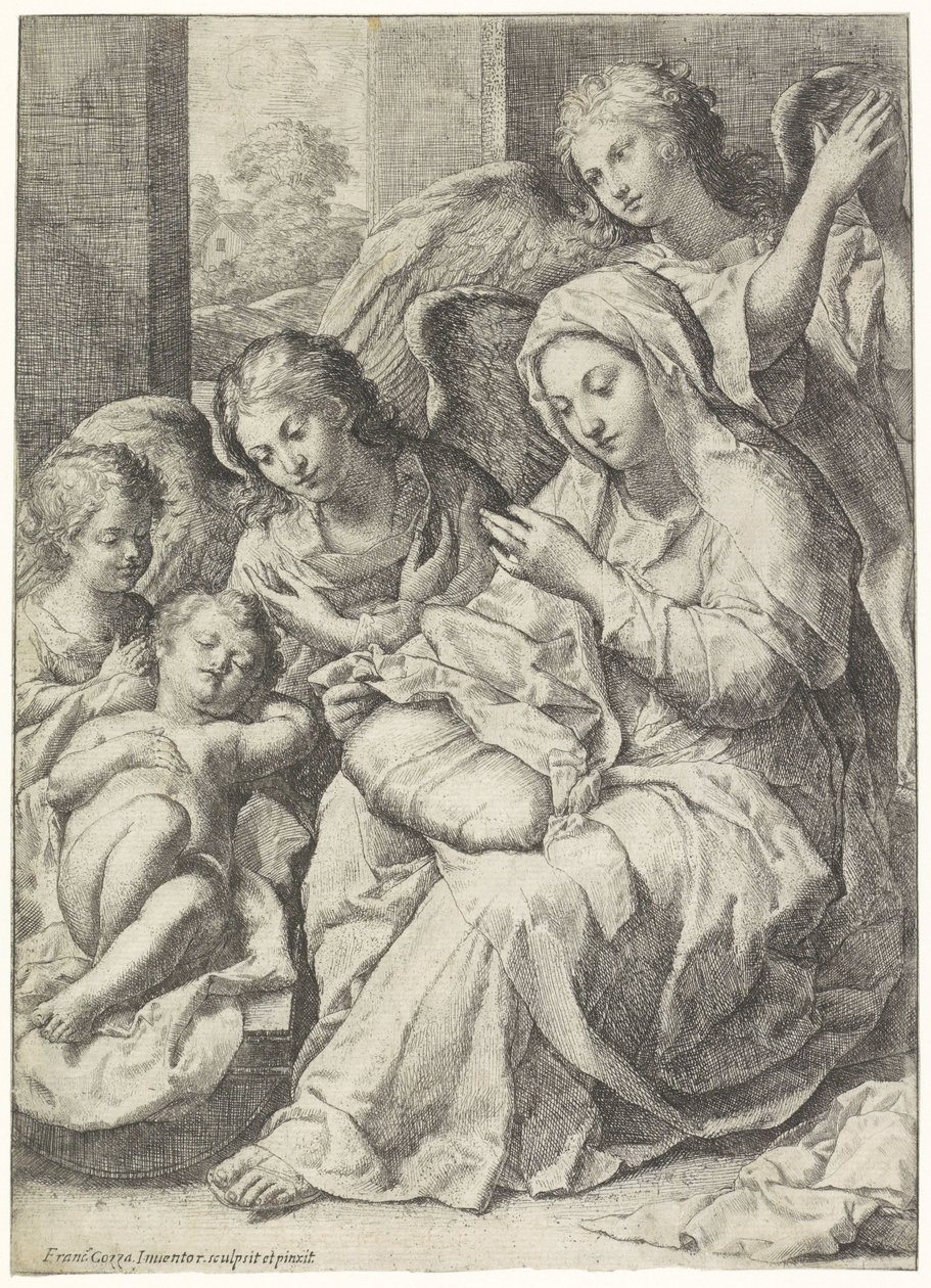 Mary and the Sleeping Christ Child Surrounded by Angels by Francesco Cozza