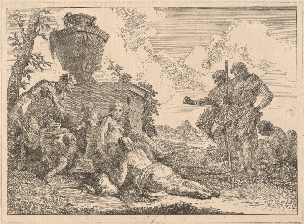A Satyr with a Staff and Seven Other Figures by Francesco Fontebasso