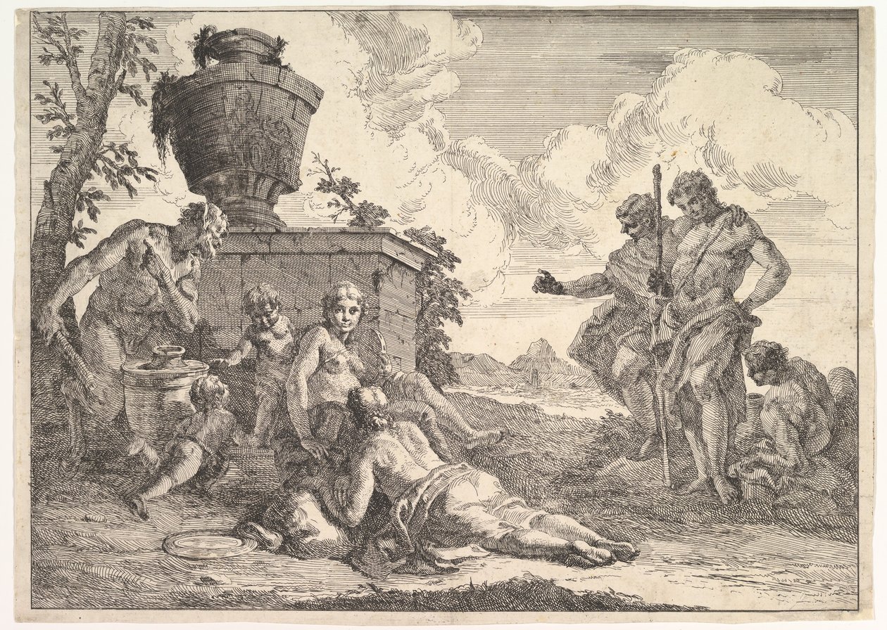 Satyr with Club and Seven Figures, from Bacchanals and Histories by Francesco Fontebasso