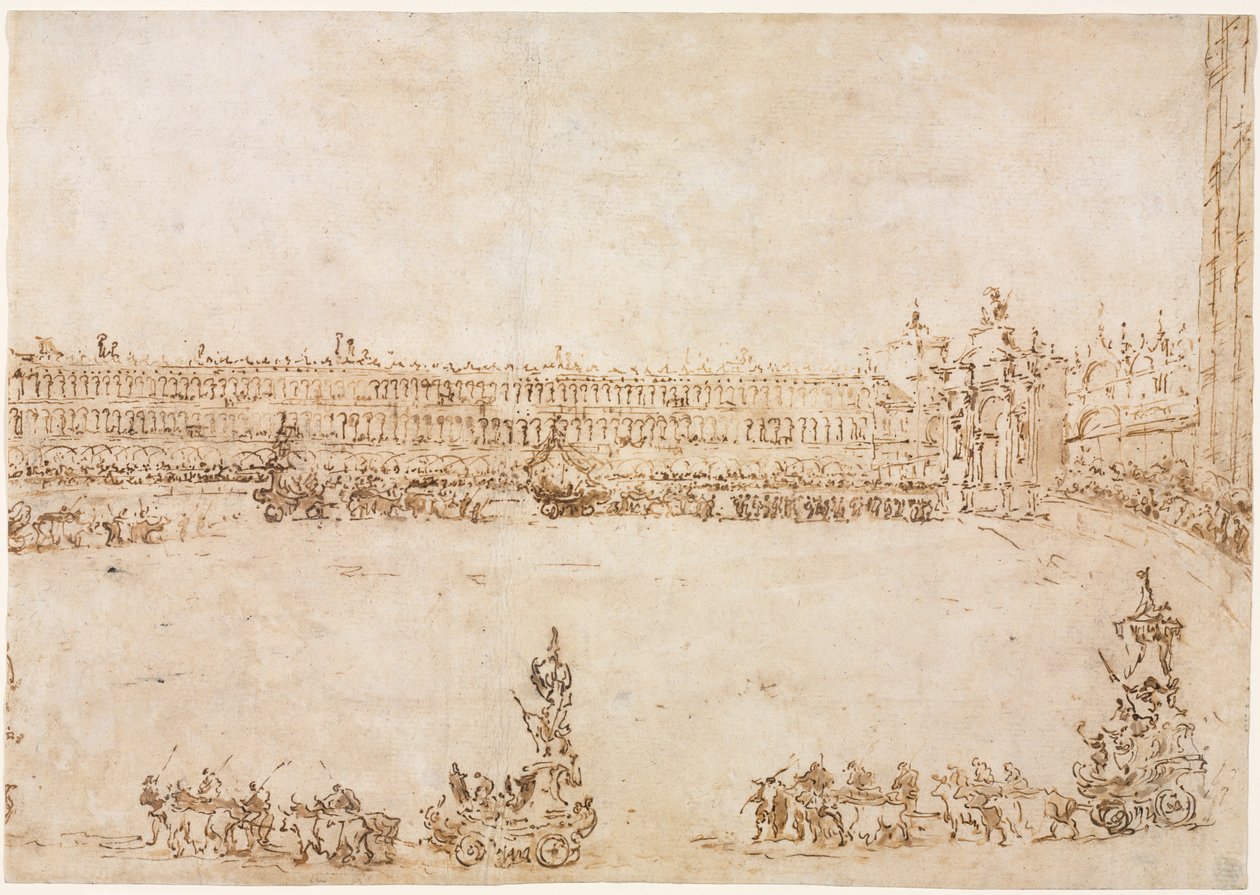 A Procession of Triumphal Cars in the Piazza San Marco, Venice, Celebrating the Visit by Francesco Guardi