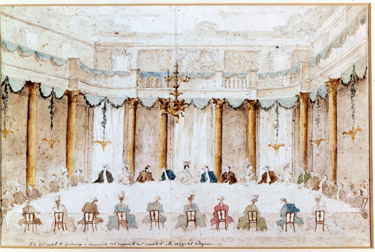 Banquet for the wedding of Polignac. Drawing by Francesco Guardi (1712 - 1793) by Francesco Guardi