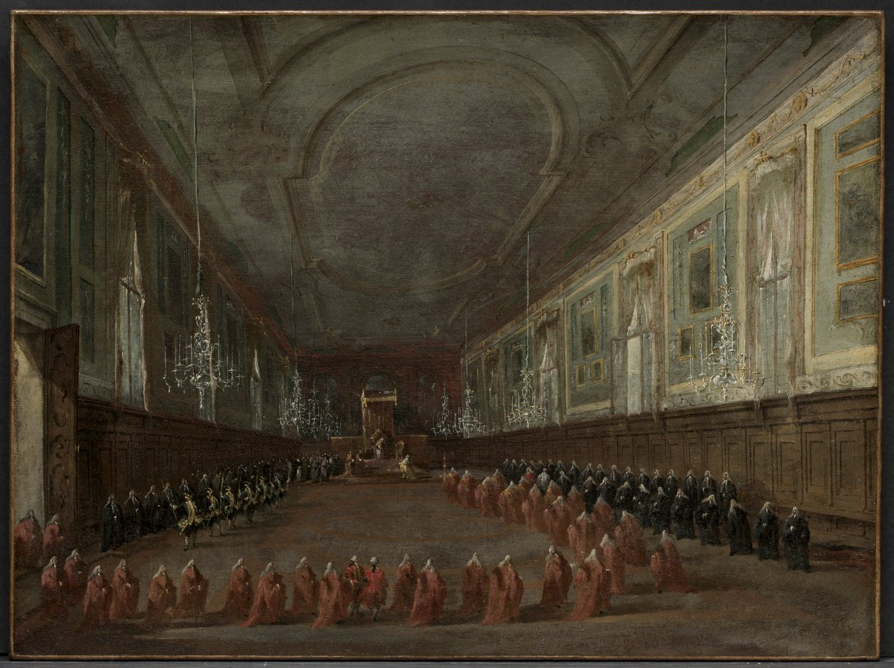 Pope Pius VI Descending the Throne to Take Leave of the Doge in the Hall by Francesco Guardi