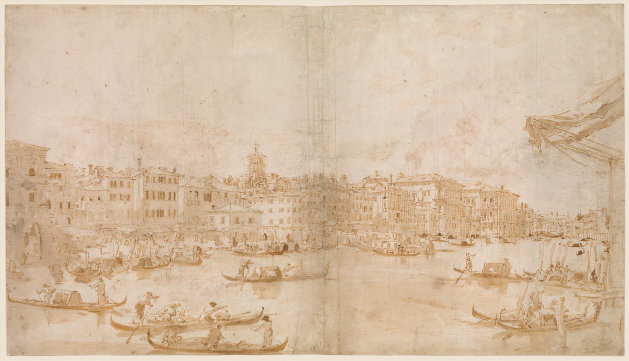 The Grand Canal above the Rialto (recto); A Priest Celebrating Mass and Saint Vincent Ferrer Preaching (verso) by Francesco Guardi