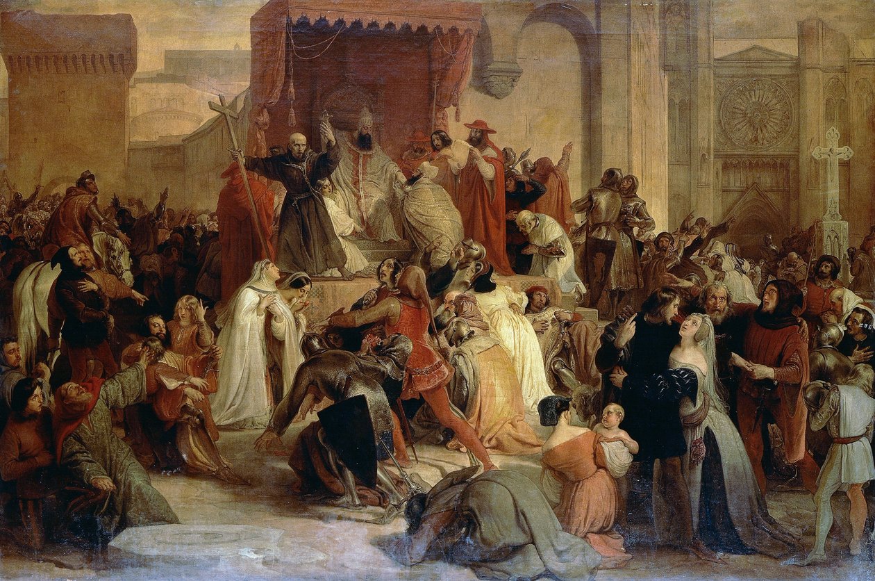 Pope Urban II preaching First Crusade in square in Clermont by Francesco Hayez