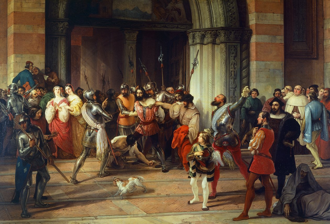 Ventura Fenaroli Arrested in the Carmine Church in Brescia by the French by Francesco Hayez