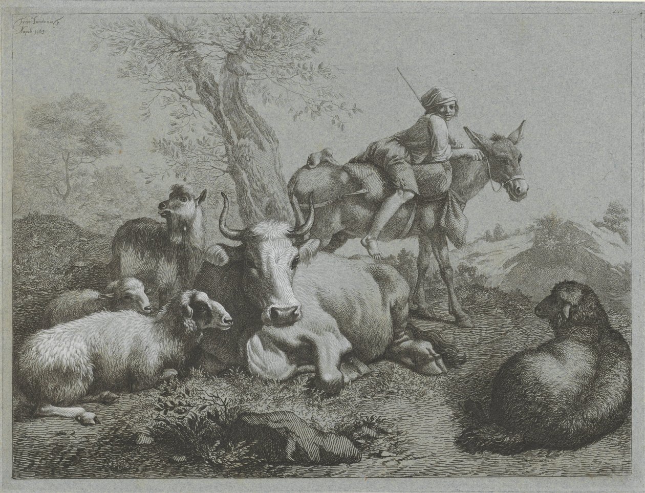 Shepherd on Donkey with Flock (Shepherd Scenes) by Francesco Londonio