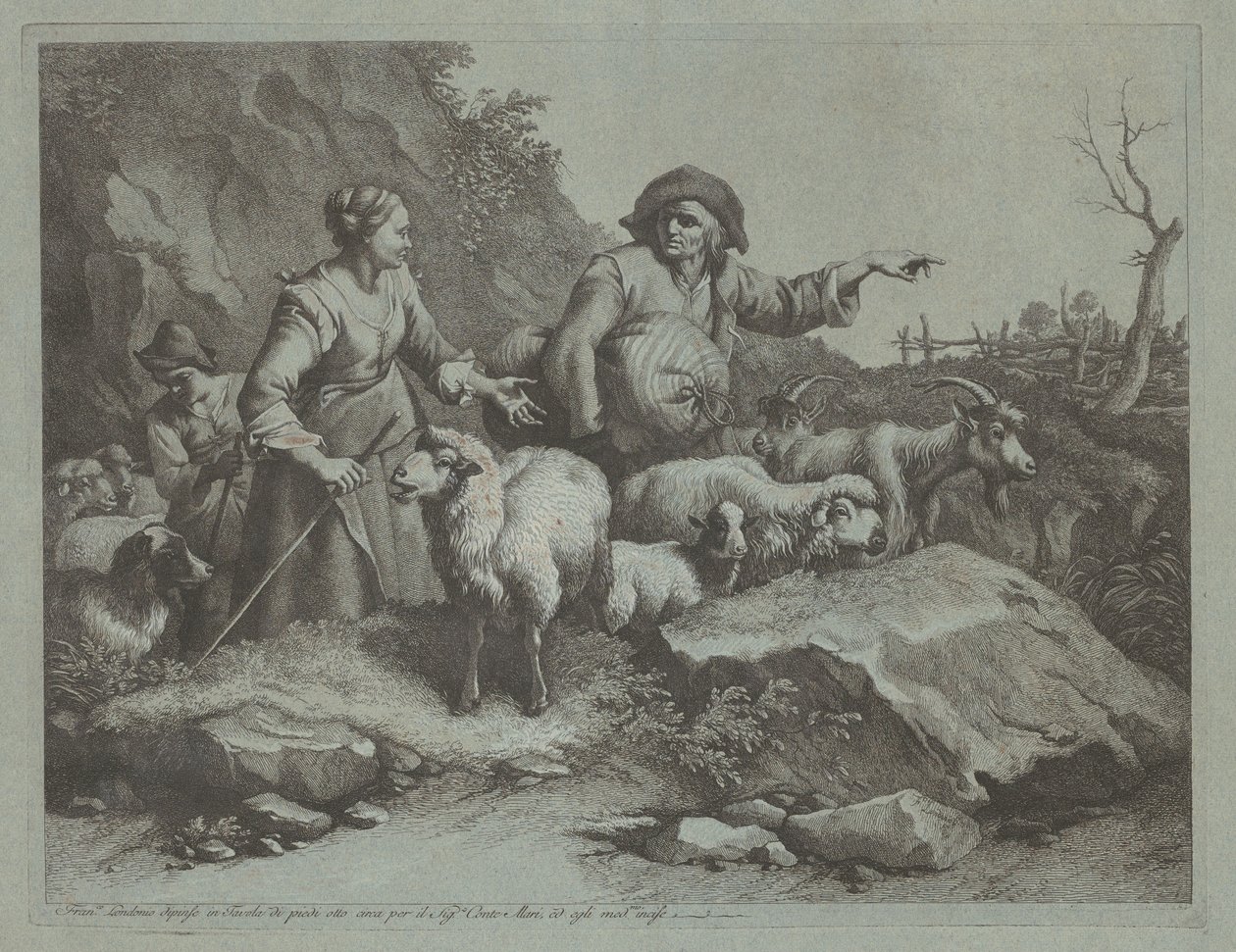 Peasant Man with a Sack and Two Shepherdesses by Francesco Londonio