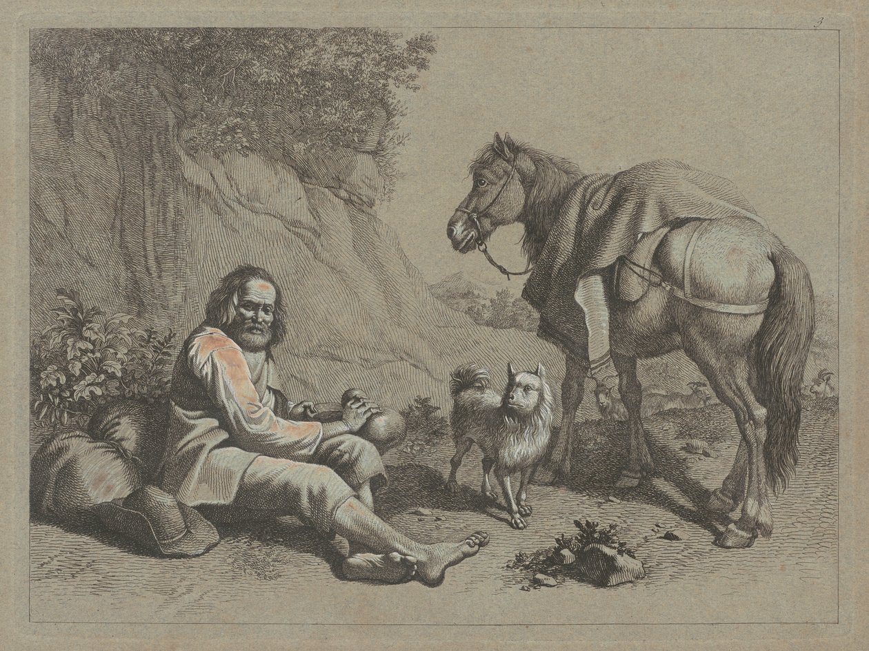 Seated Old Man About to Drink from a Gourd by Francesco Londonio