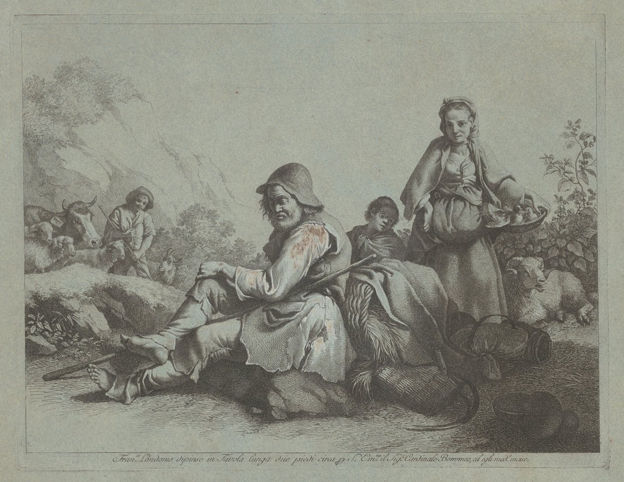Seated Shepherd and a Peasant Woman with a Basket by Francesco Londonio