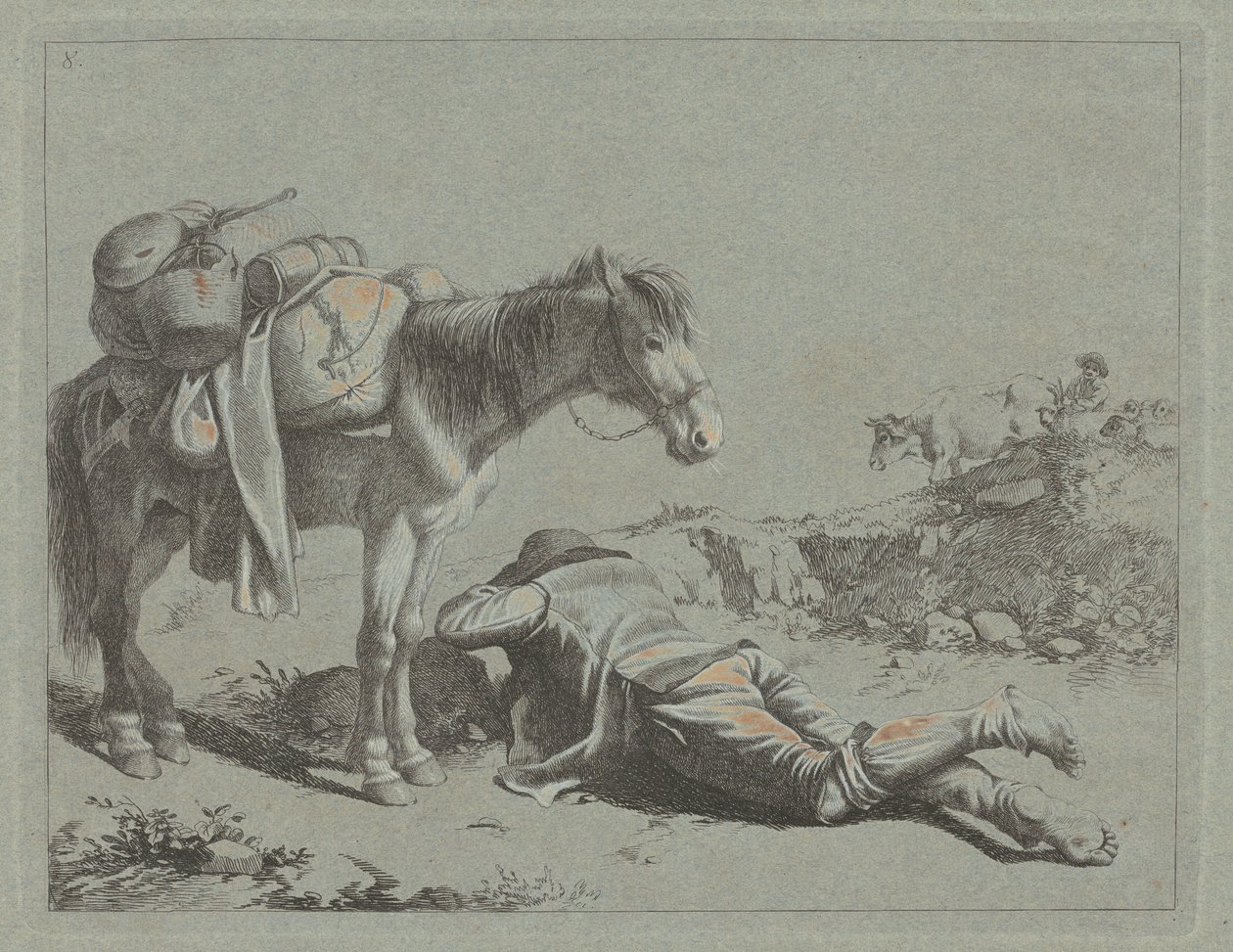Shepherd in Repose near a Pack Horse by Francesco Londonio