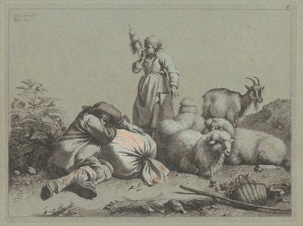 Sleeping Peasant and Standing Spinner by Francesco Londonio