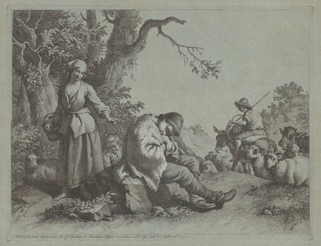 Sleeping Shepherd Boy and Woman with a Child by Francesco Londonio