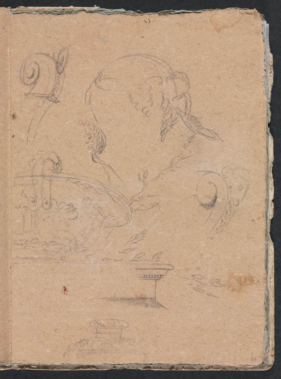 Verona Sketchbook: Architectural Motifs with Female Head, Page 45 by Francesco Lorenzi