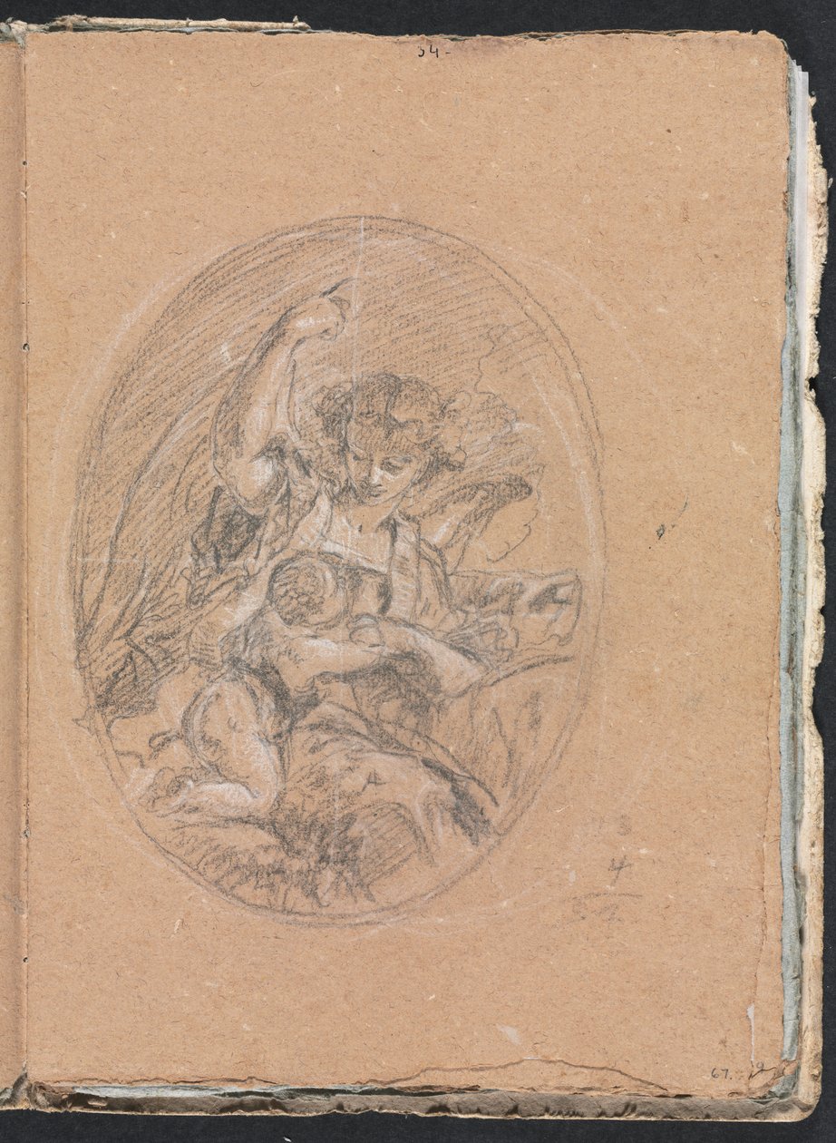 Verona Sketchbook: Figure with child in roundel (page 67) by Francesco Lorenzi