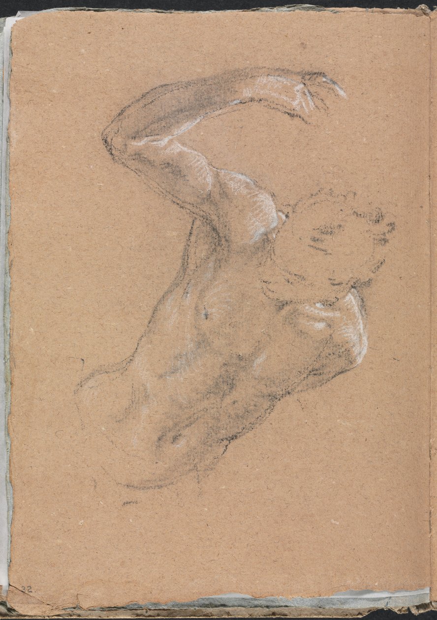 Verona Sketchbook: Male Nude with Upraised Right Arm (Page 32) by Francesco Lorenzi