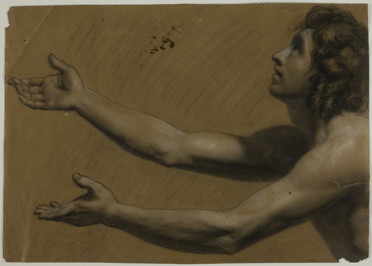 Young Man Looking Upwards with Outstretched Arms; Woman Holding Mirror by Francesco Podesti