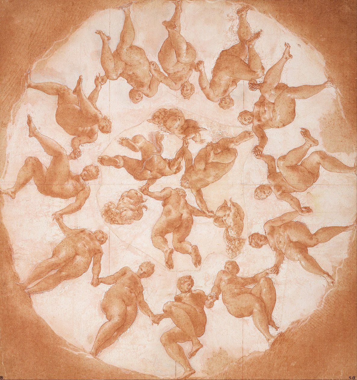 Dance of the Hours and Three Putti with Cornucopias by Francesco Primaticcio