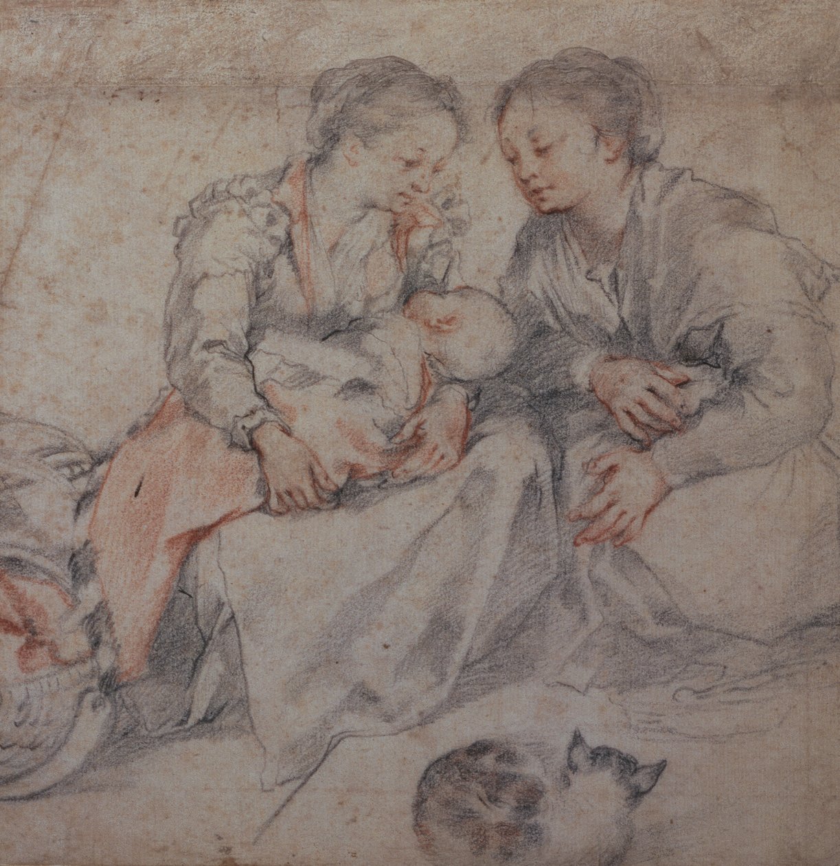 Two Women and a Baby with a Cat by Francesco Vanni