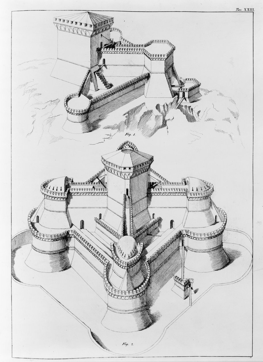 Fortresses designed to enable defense against attack from any direction by Francesco di Giorgio (after) Martini