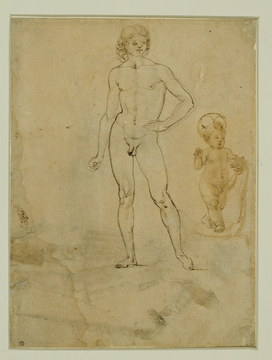 A Naked Youth, Standing; The Infant Jesus; Female Portrait Turned to the Right by Francesco di Simone (attr. to)