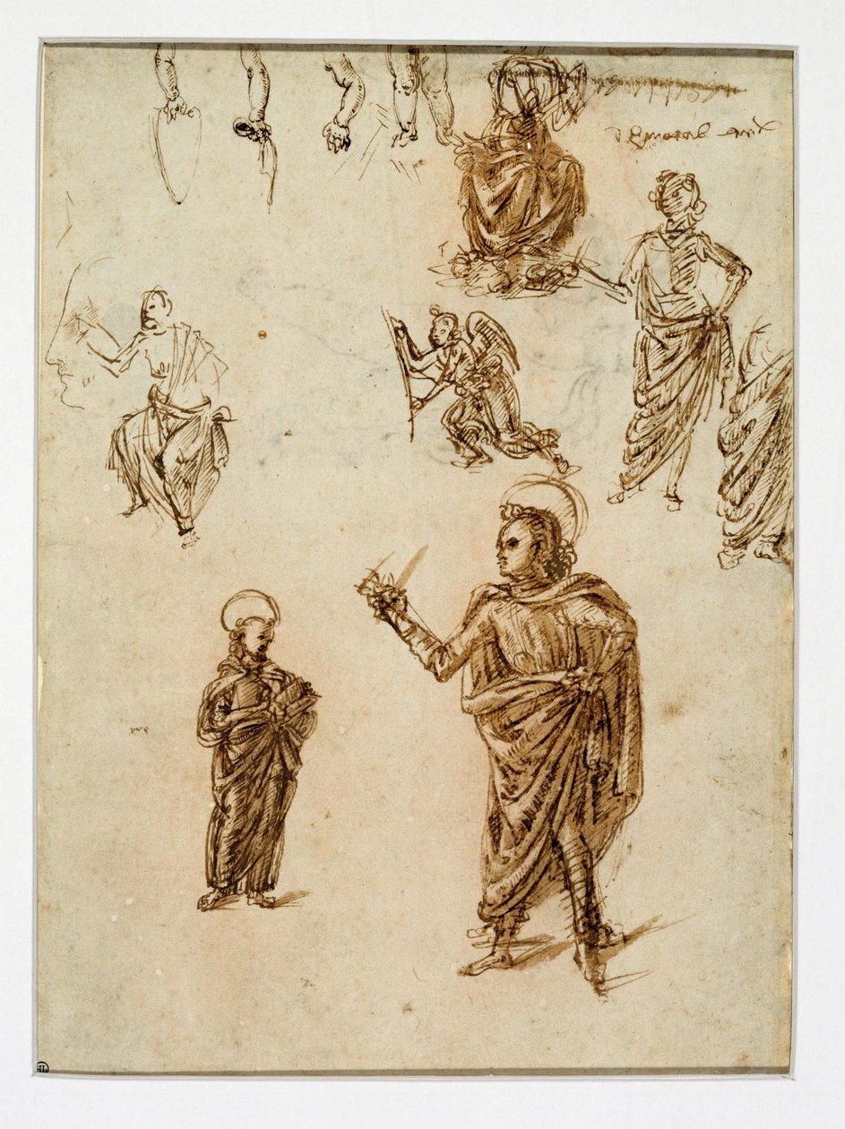 Sketches of Figures; Saints; An Angel; An Arm; Legs by Francesco di Simone (attr. to)
