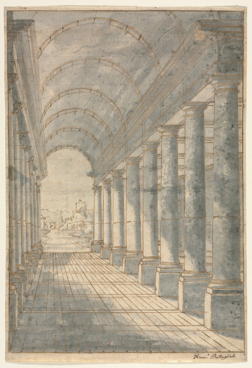 Barrel-vaulted Arcade Rendered in Perspective, 1700s by Francessco Battaglioli