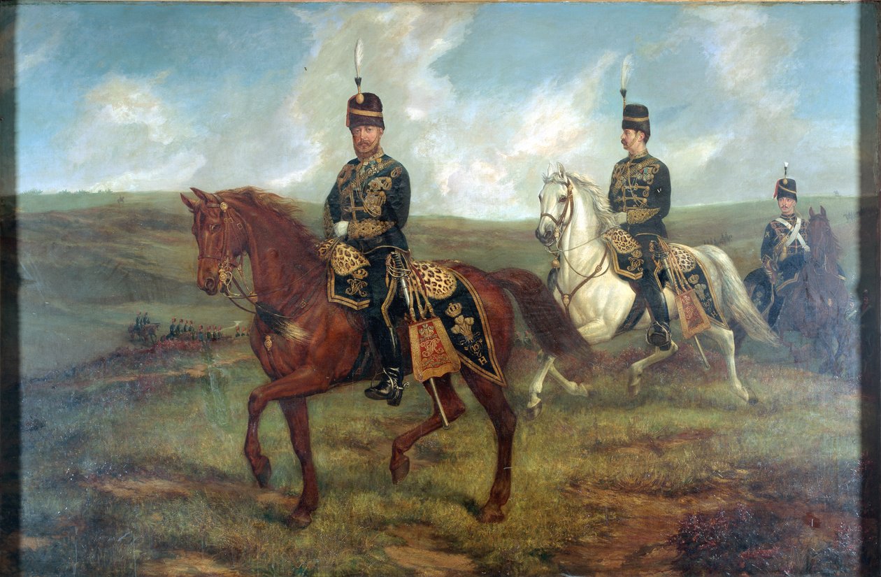 The Prince of Wales with Lieutenant Colonel Valentine Baker reviewing the 10th Hussars, Aldershot, 8th September 1871 by Francis Grant
