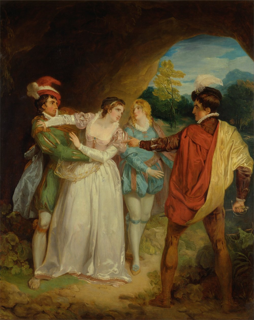 Valentine rescuing Silvia from Proteus, from Shakespeare's The Two ...