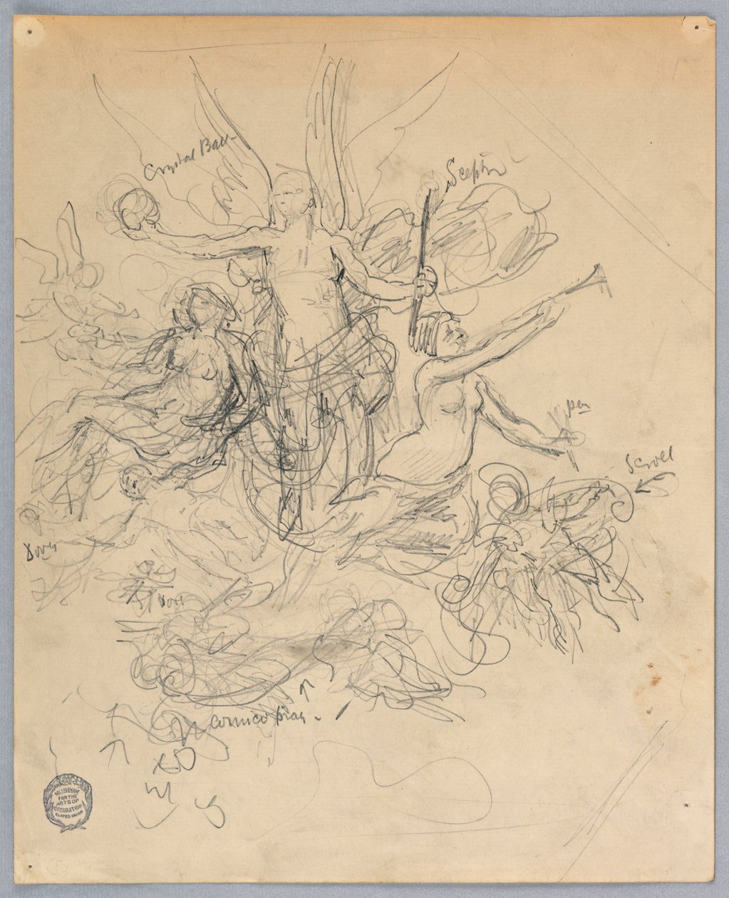 Sketch of Winged Figure, Possibly Fortuna by Francis Augustus Lathrop