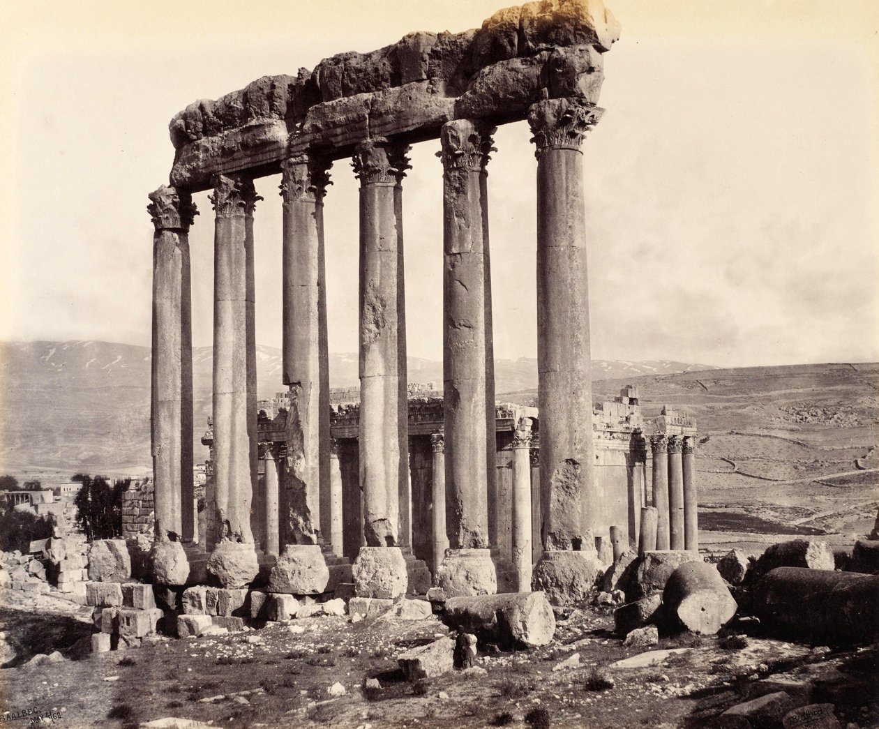 Ruins of the Temple of the Sun and the Temple of Jupiter, Baalbek by Francis Bedford